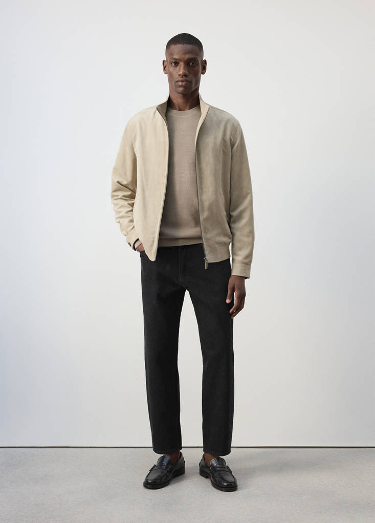 Suede-effect bomber jacket — Beige