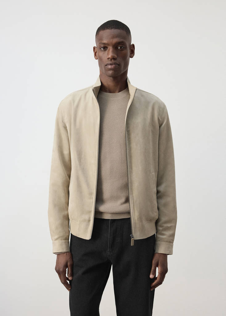 Suede-effect bomber jacket — Beige