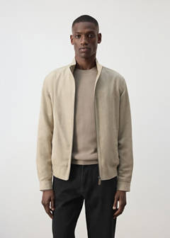 Suede-effect bomber jacket — Beige 1
