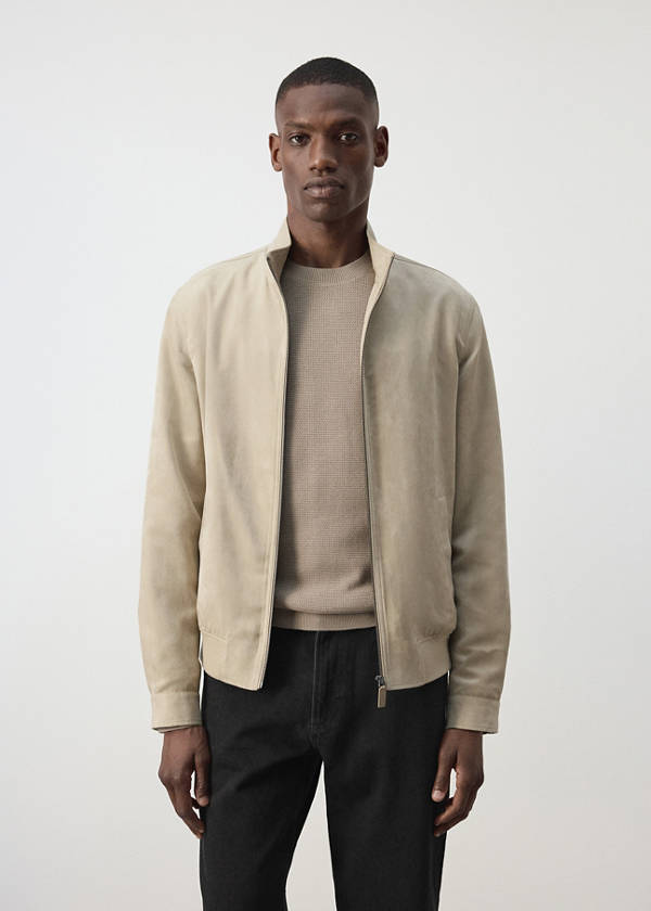 Suede-effect bomber jacket — Beige