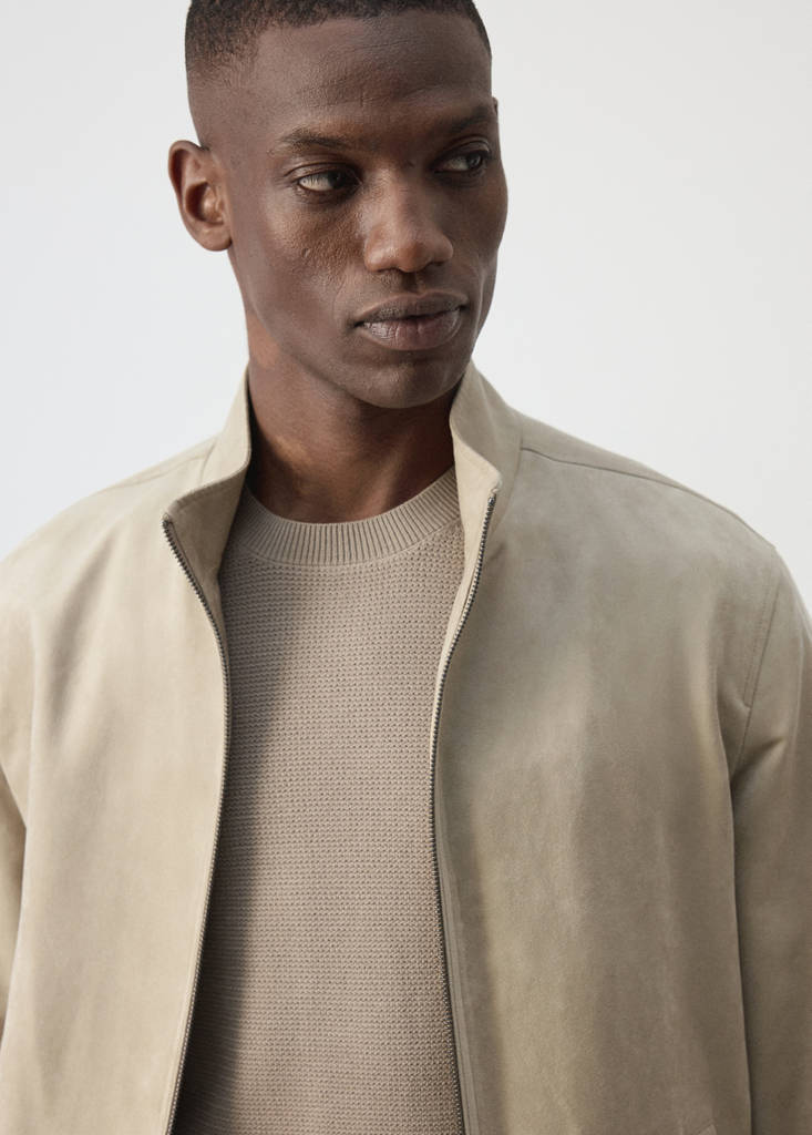 Suede-effect bomber jacket — Beige