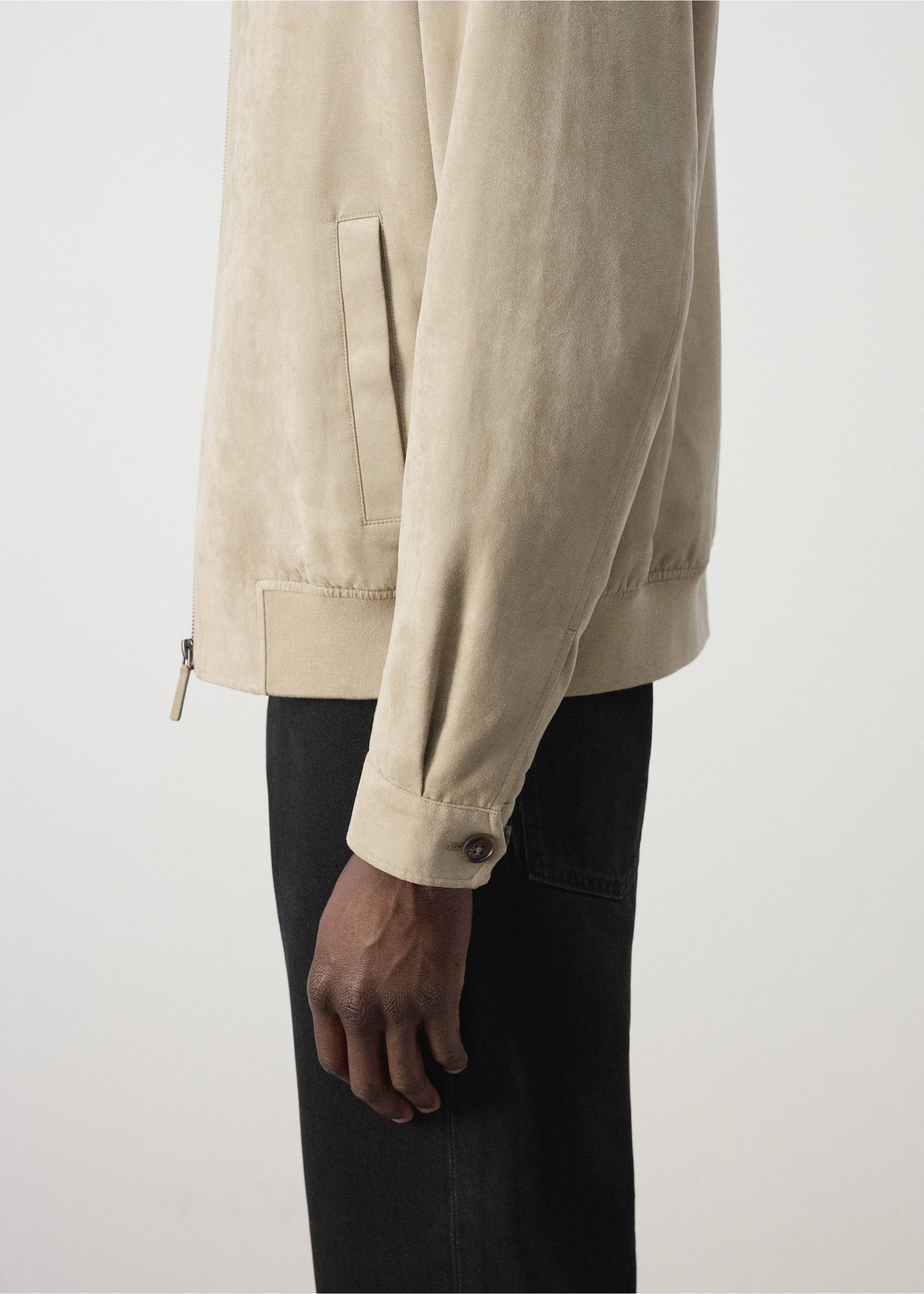 Suede-effect bomber jacket - Details of the article 4, Beige. Ref: 37054402-00.