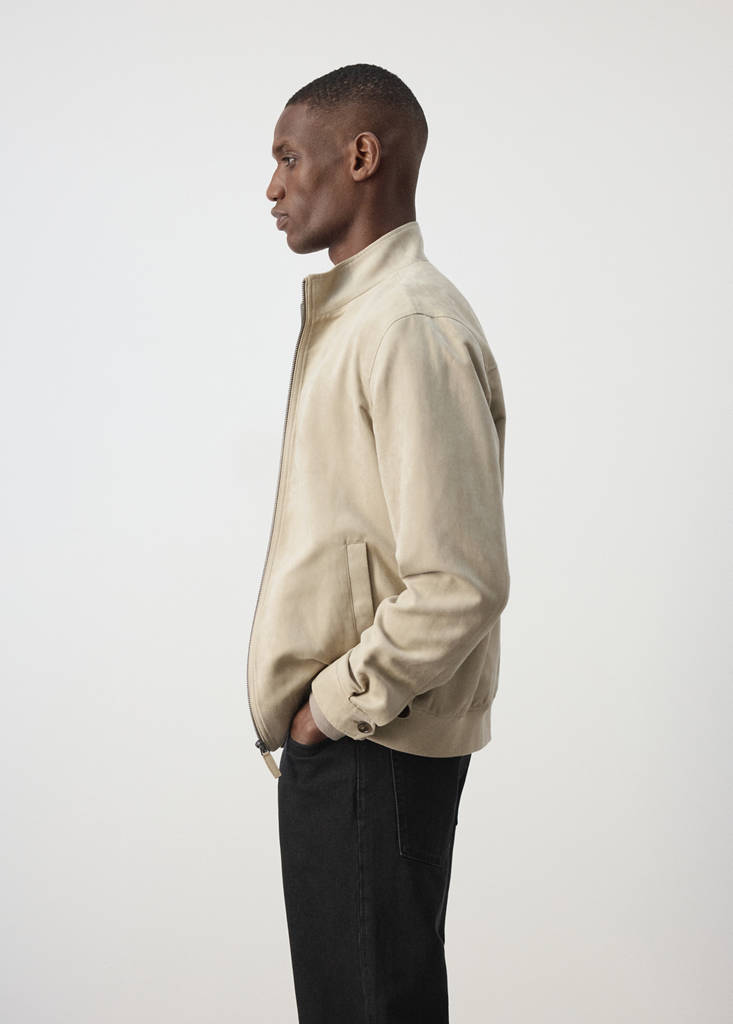 Suede-effect bomber jacket — Beige