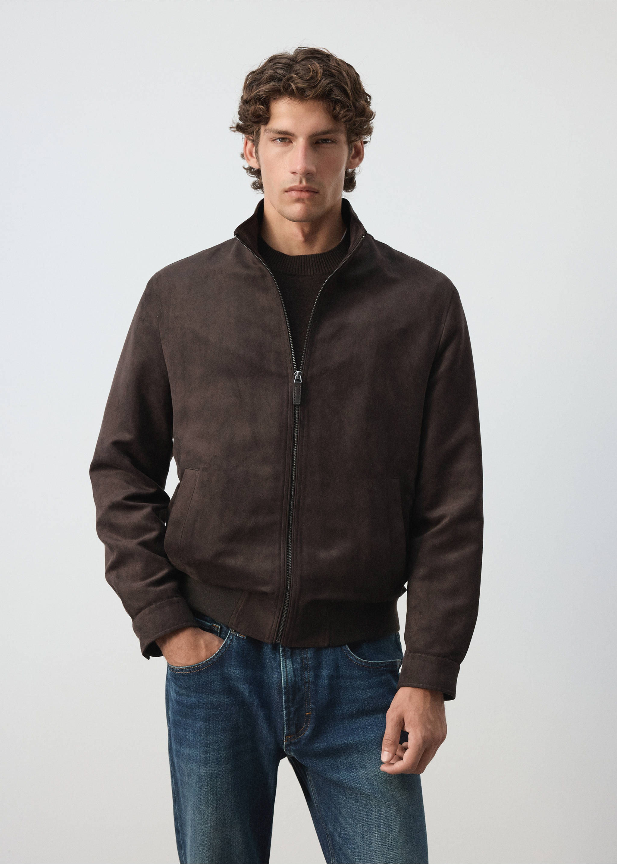 Suede-effect bomber jacket - Medium plane, Brown. Ref: 37054402-00.