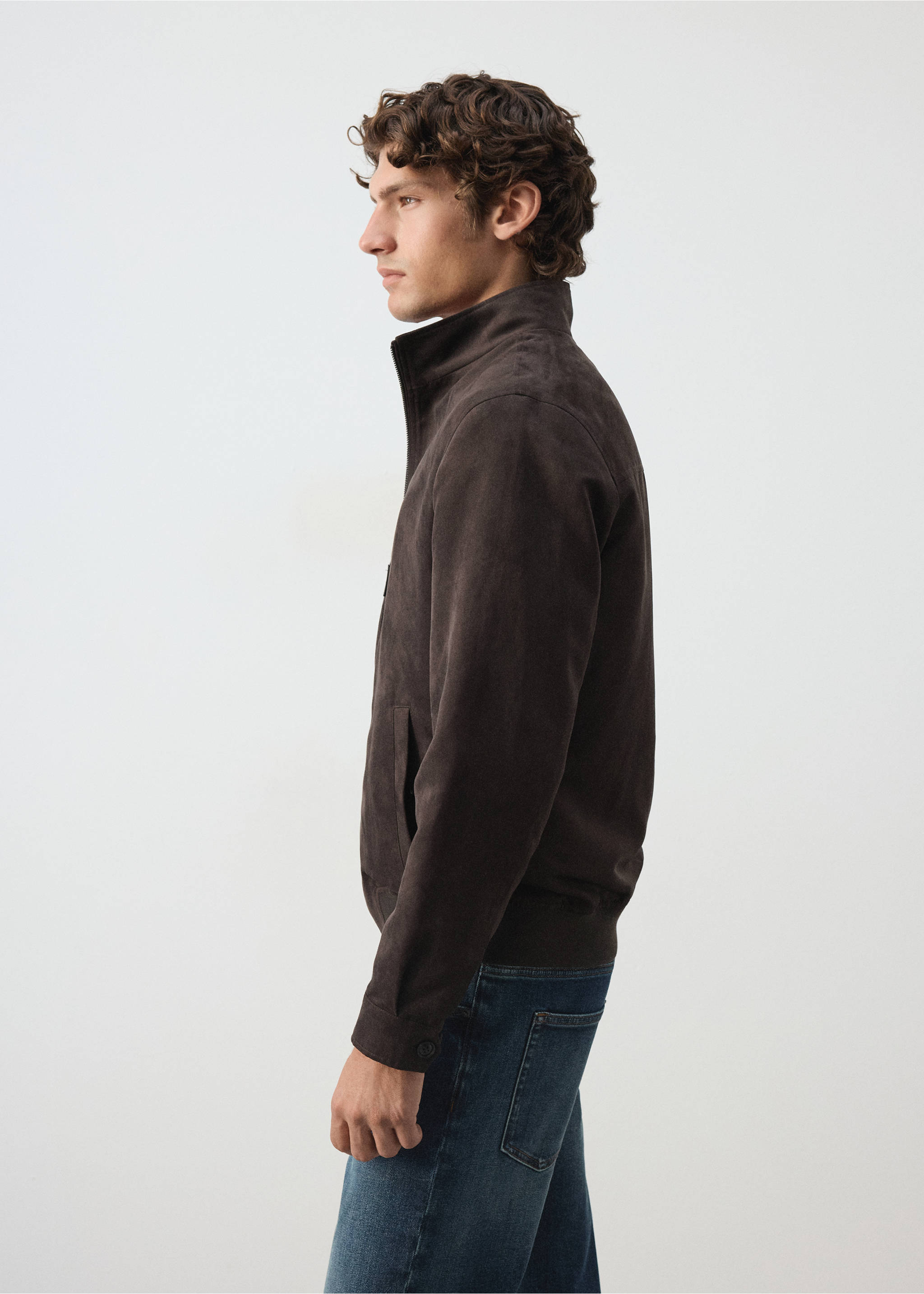Suede-effect bomber jacket - Details of the article 2, Brown. Ref: 37054402-00.