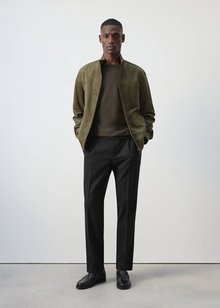 Suede-effect bomber jacket — Khaki