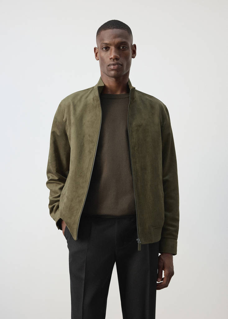 Suede-effect bomber jacket — Khaki