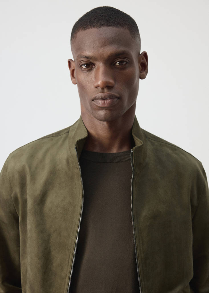 Suede-effect bomber jacket — Khaki