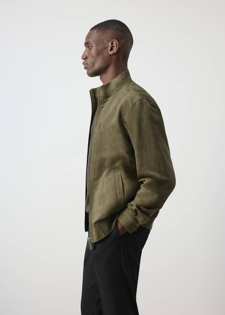 Suede-effect bomber jacket — Khaki