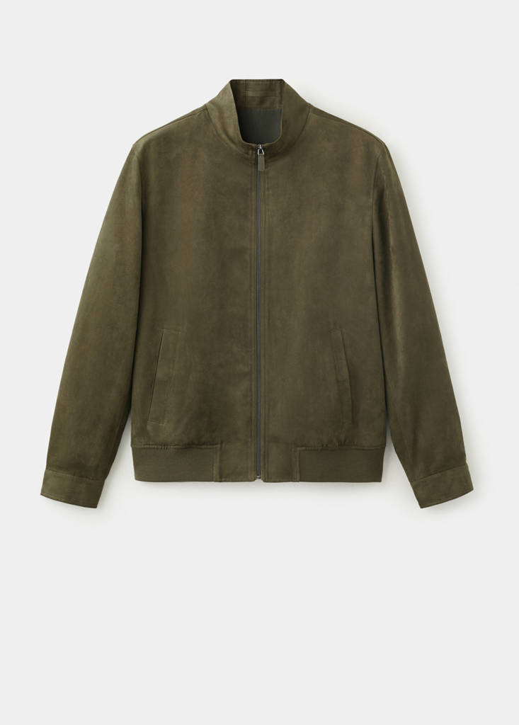 Suede-effect bomber jacket — Khaki