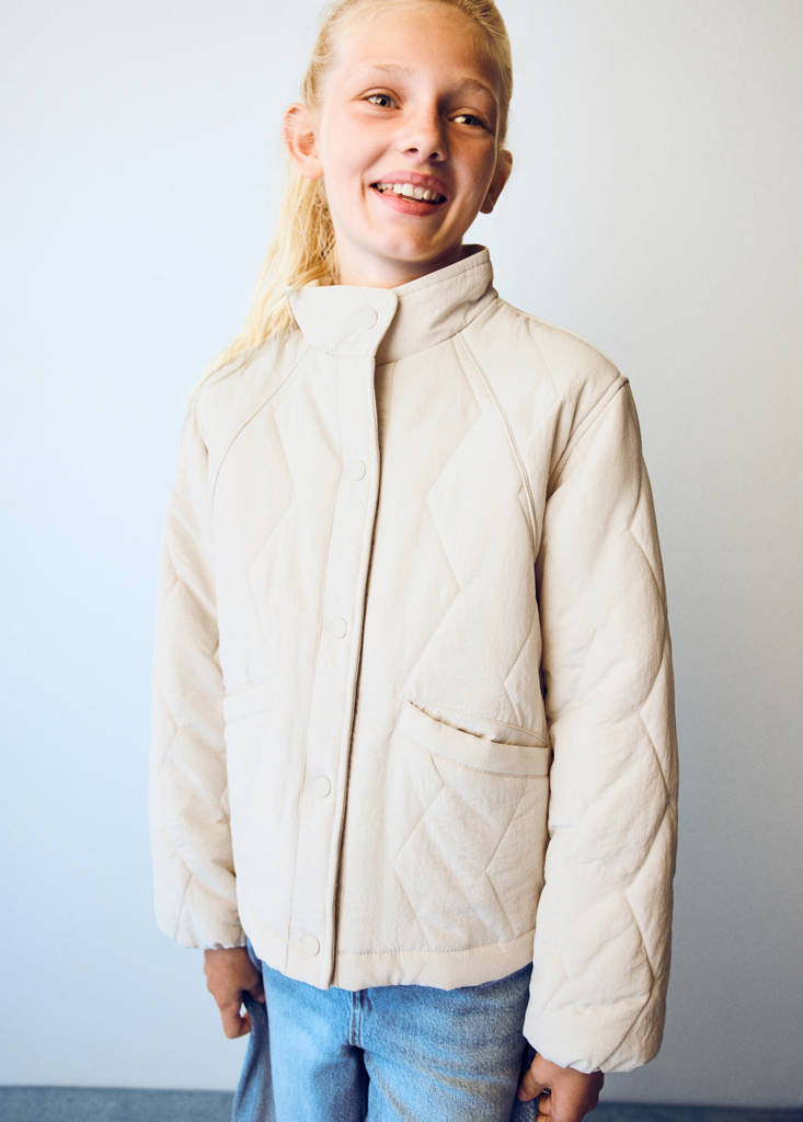 Padded funnel-neck jacket — Ecru