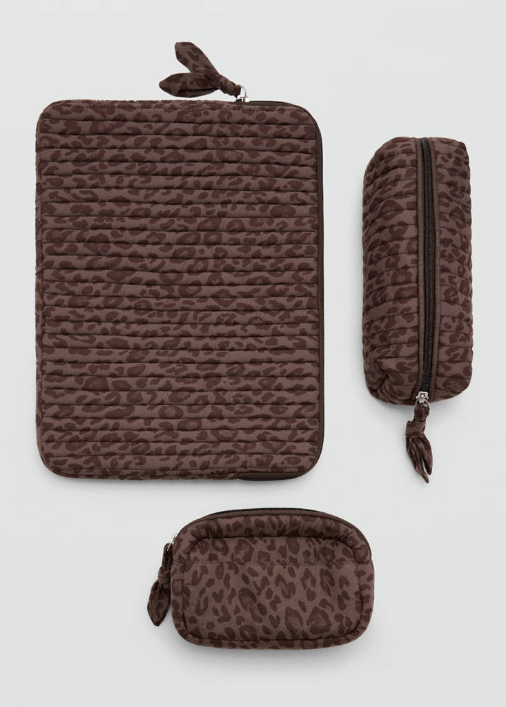 Leopard printed pencil case — Brown