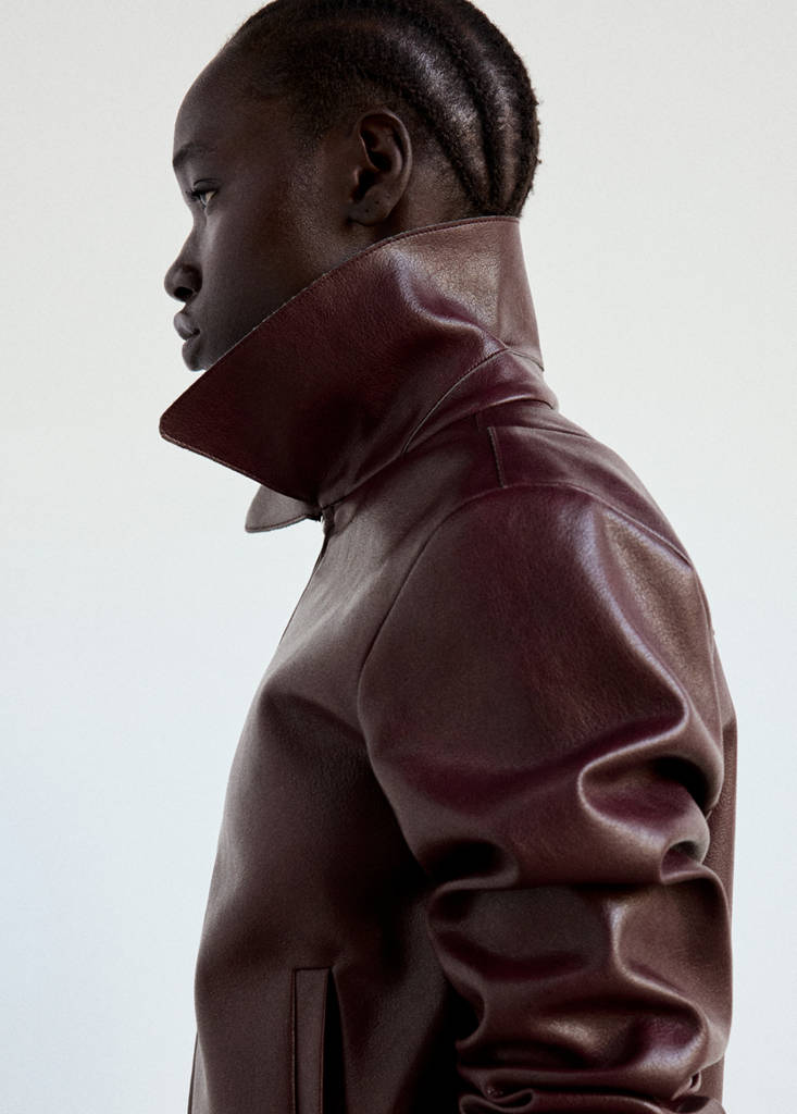 Faux leather zip-up jacket — Burgundy