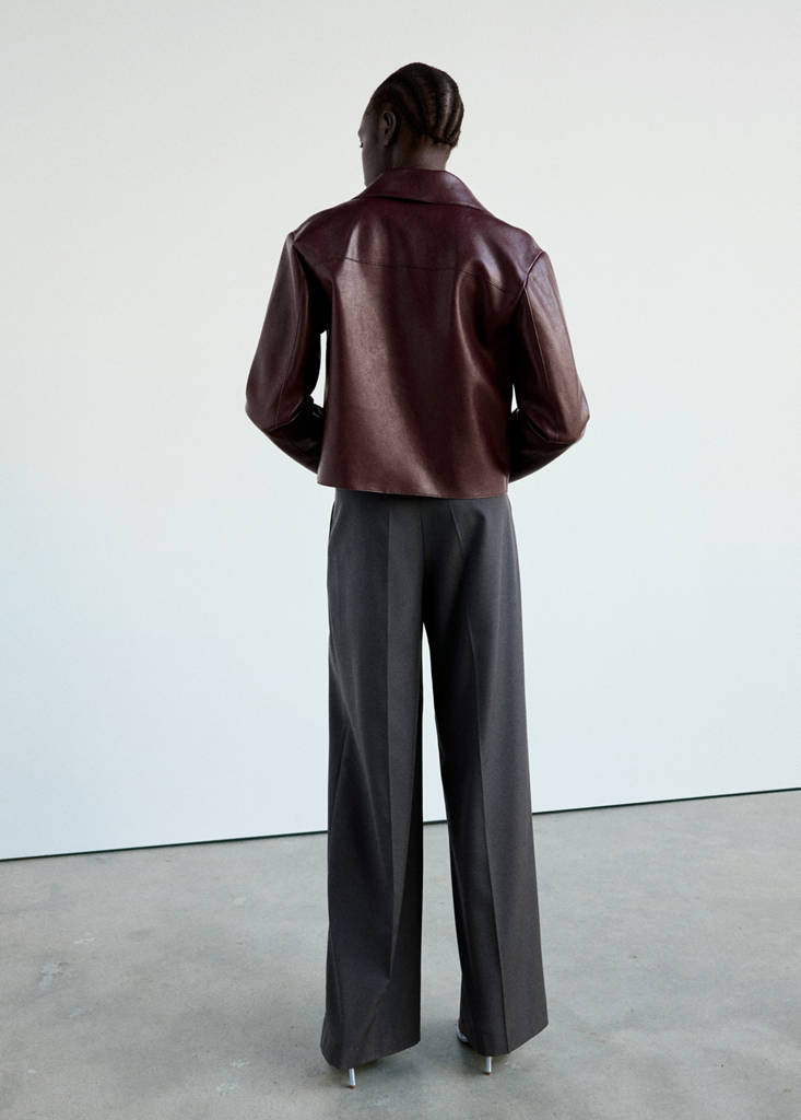Faux leather zip-up jacket — Burgundy