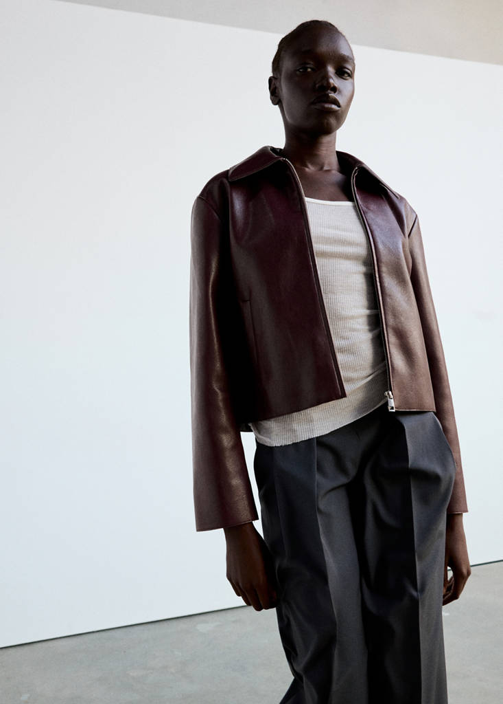 Faux leather zip-up jacket — Burgundy