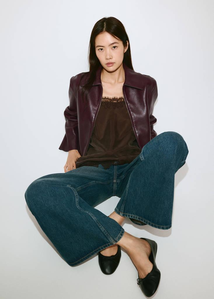 Faux leather zip-up jacket — Burgundy