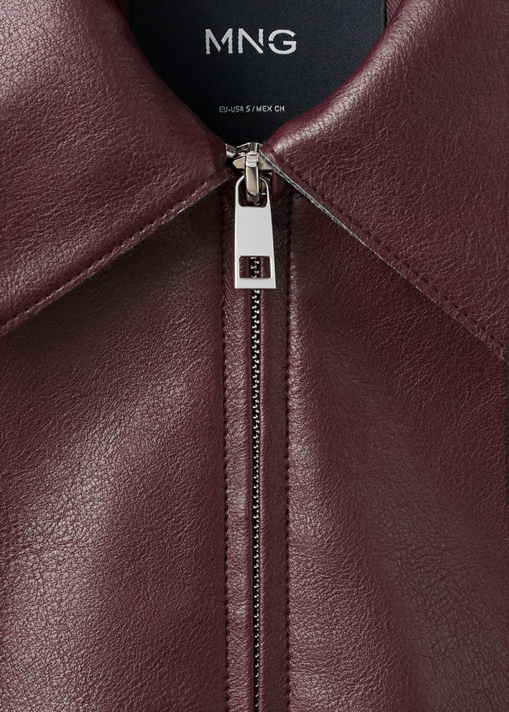 Faux leather zip-up jacket — Burgundy