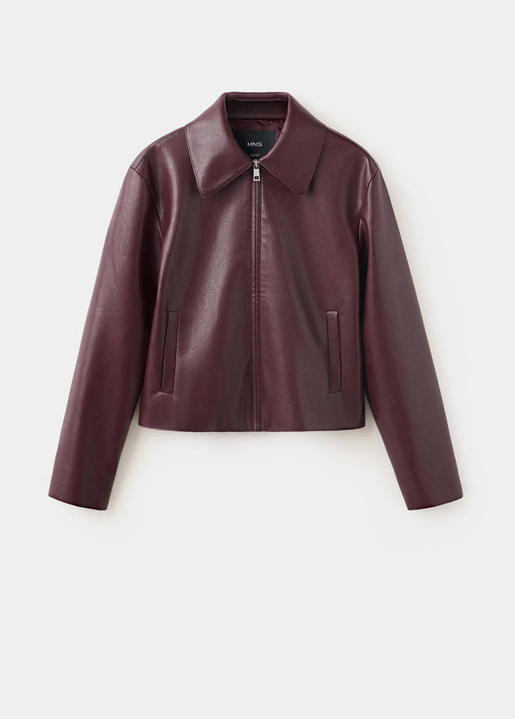 Faux leather zip-up jacket — Burgundy