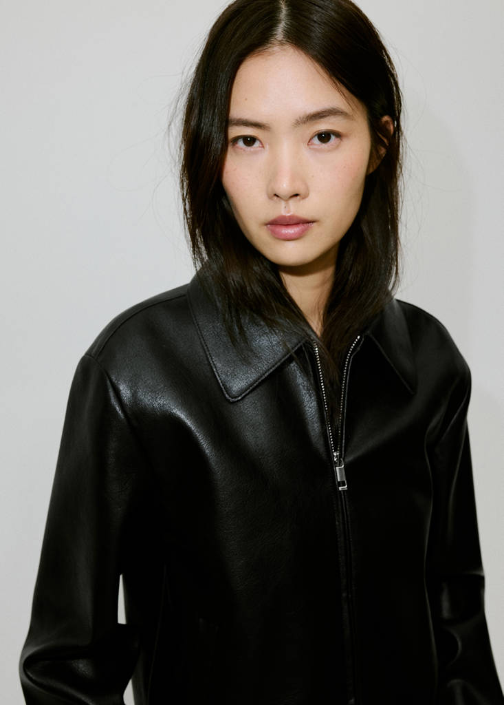 Faux leather zip-up jacket — Black