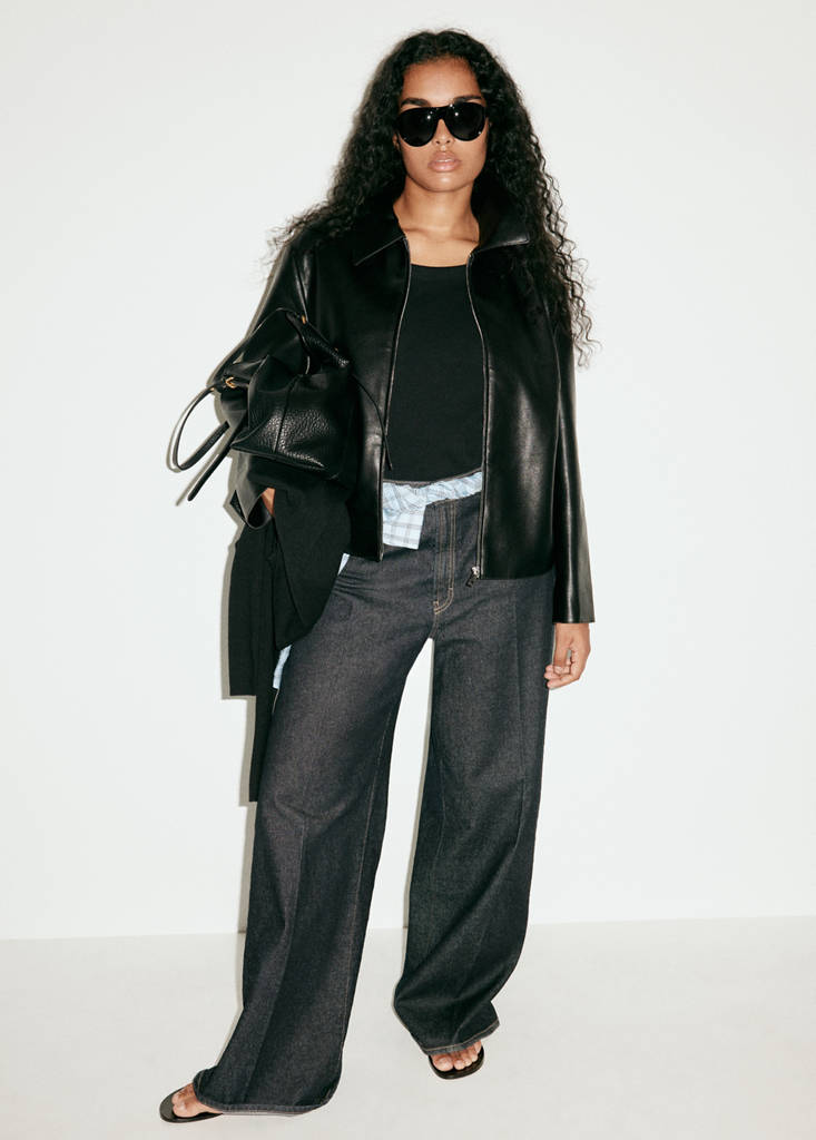 Faux leather zip-up jacket — Black