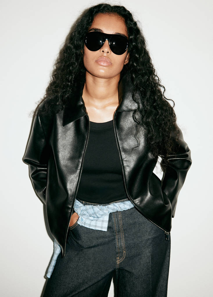 Faux leather zip-up jacket — Black