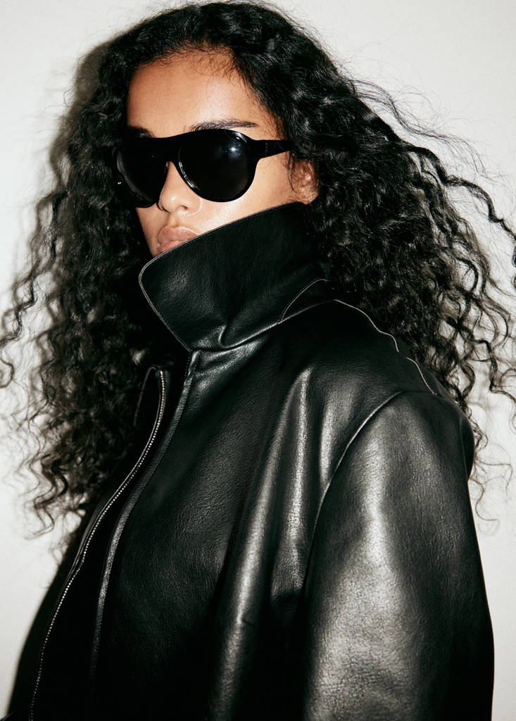 Faux leather zip-up jacket — Black