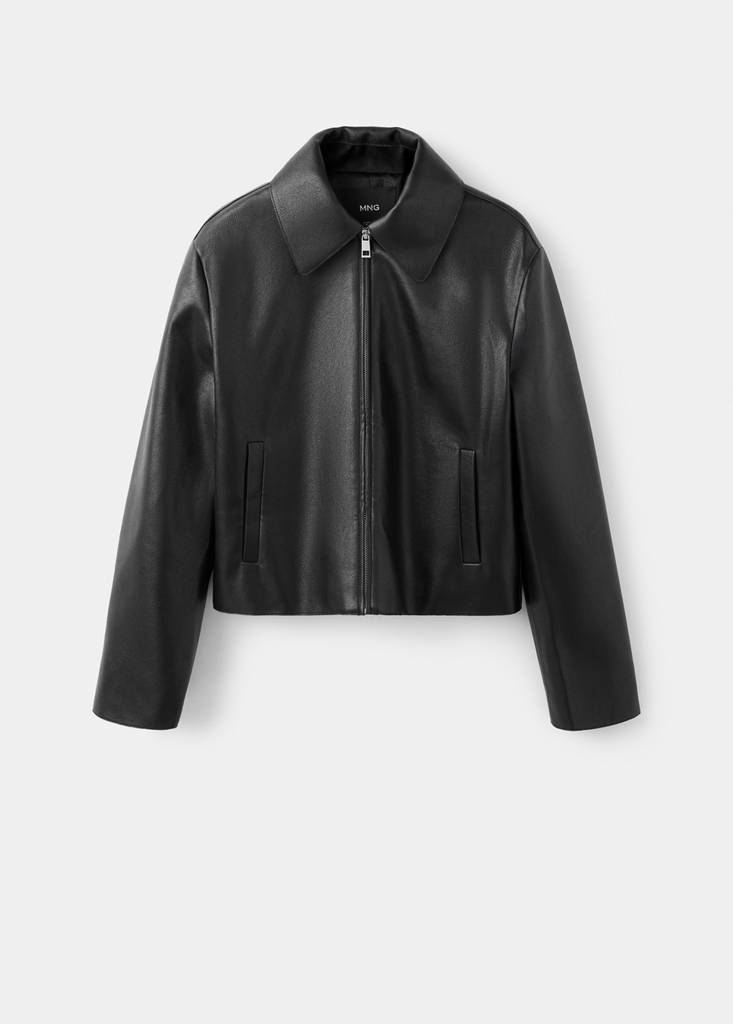 Faux leather zip-up jacket — Black
