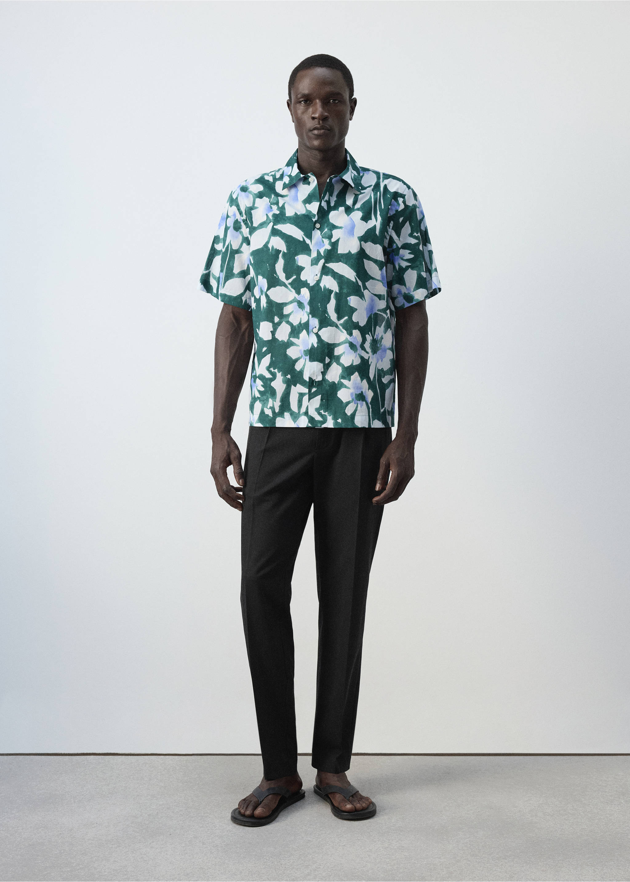 100% cotton printed shirt - General plane, Emerald Green. Ref: 37054417-00.