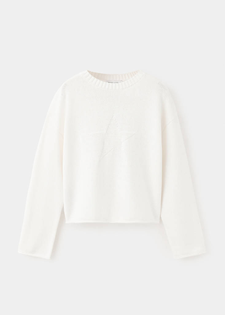Mango Kids' Pull-over Maille Étoile In Blanc Cassé