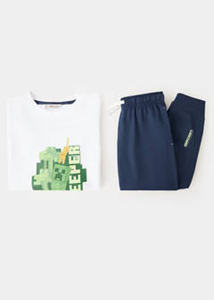 Full printed cotton pyjamas set — Navy 2