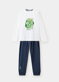 Full printed cotton pyjamas set — Navy 1