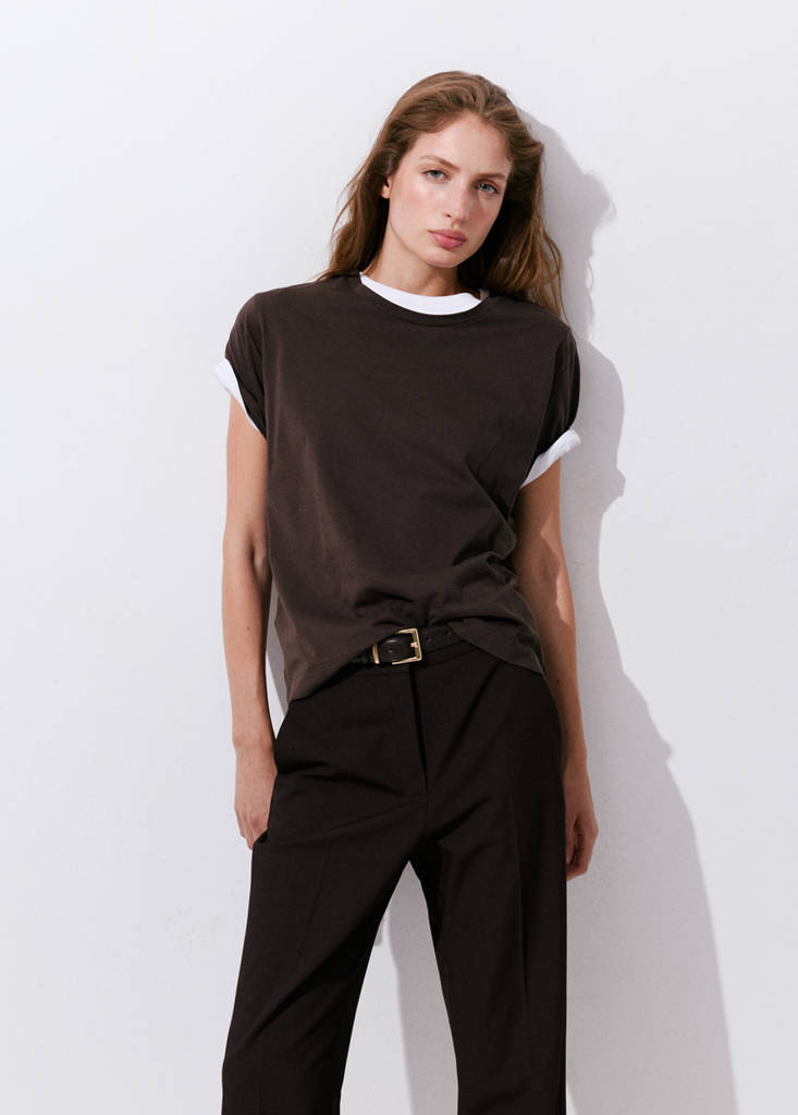 Straight mid-rise trousers — Chocolate