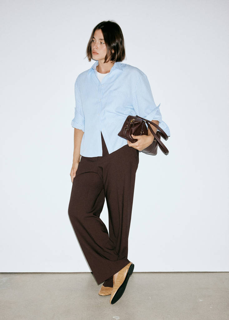 Straight mid-rise trousers — Chocolate