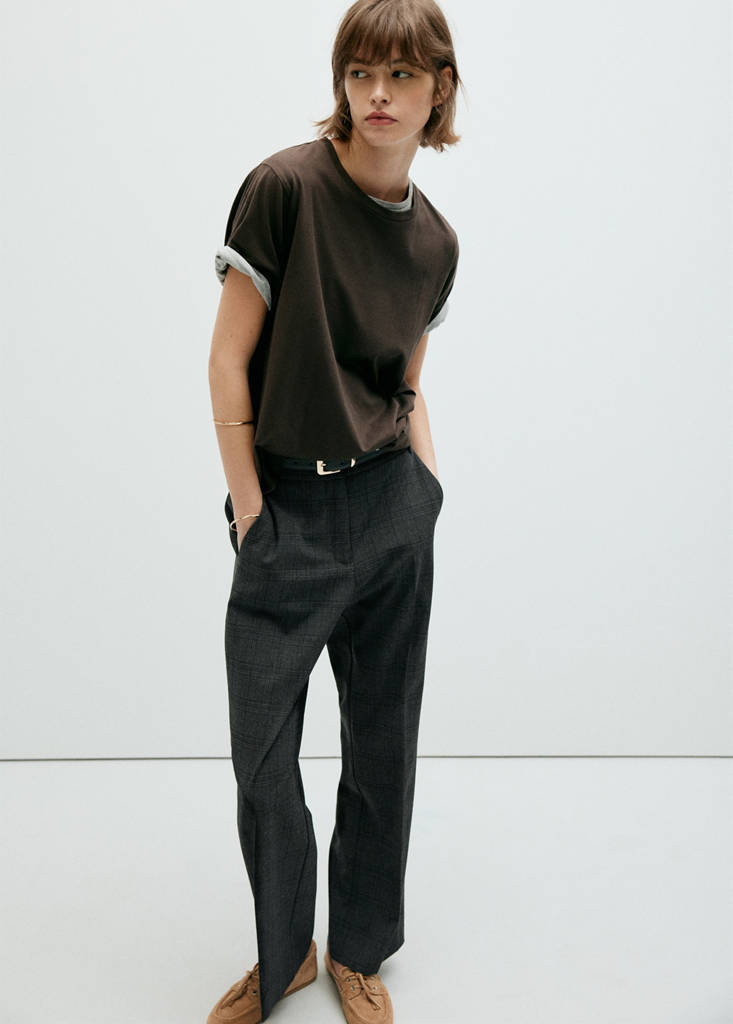 Straight mid-rise trousers — Grey