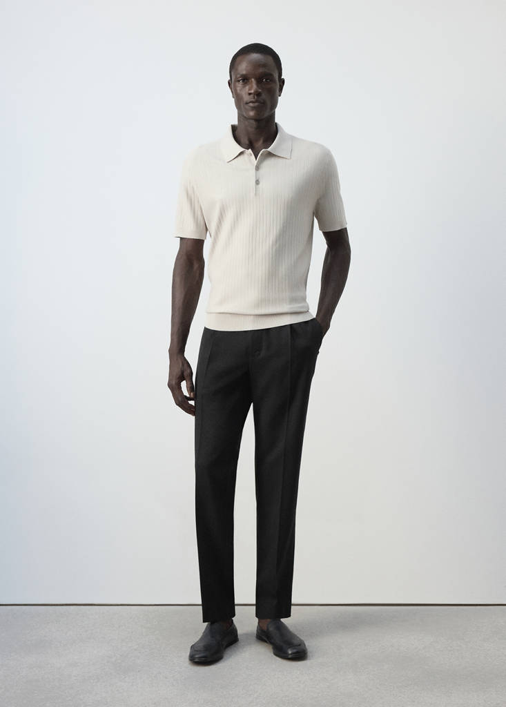 Fine rib-knit polo shirt — Ice Grey