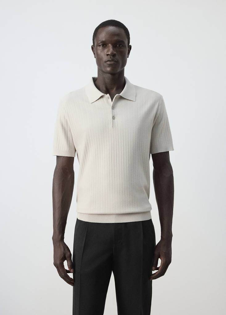 Fine rib-knit polo shirt — Ice Grey