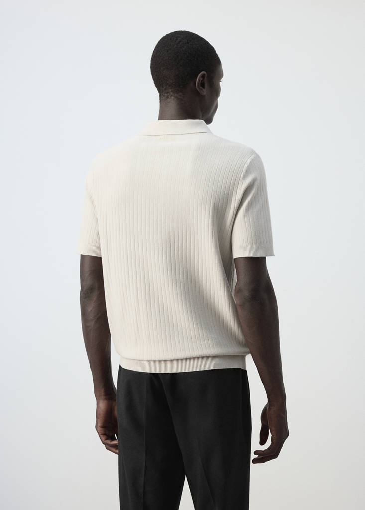 Fine rib-knit polo shirt — Ice Grey
