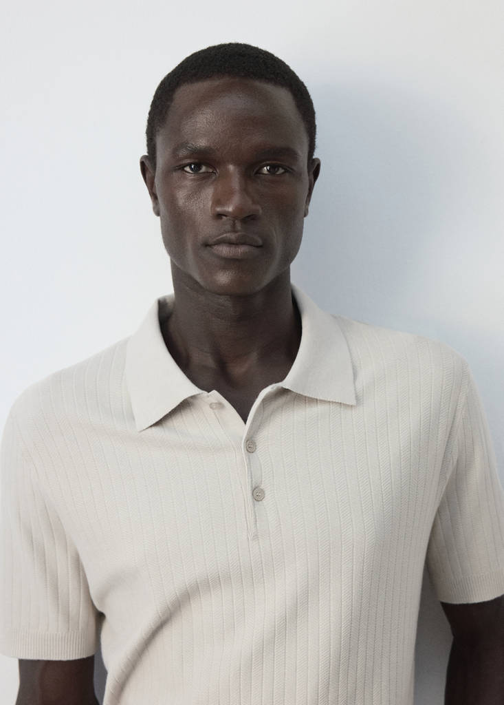Fine rib-knit polo shirt — Ice Grey