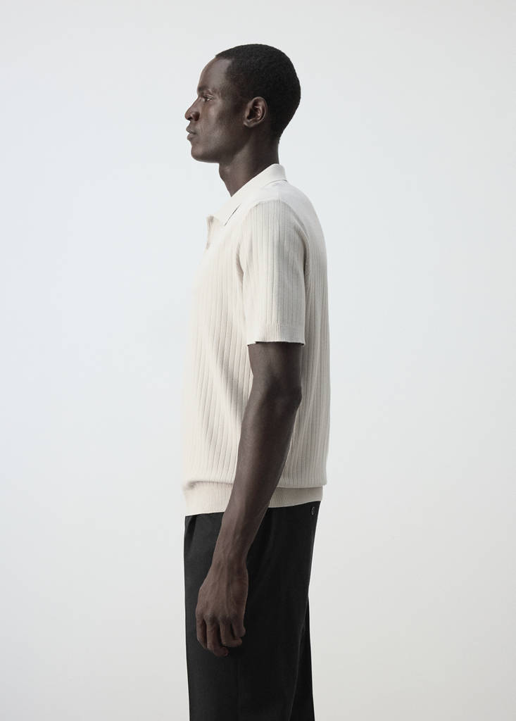 Fine rib-knit polo shirt — Ice Grey