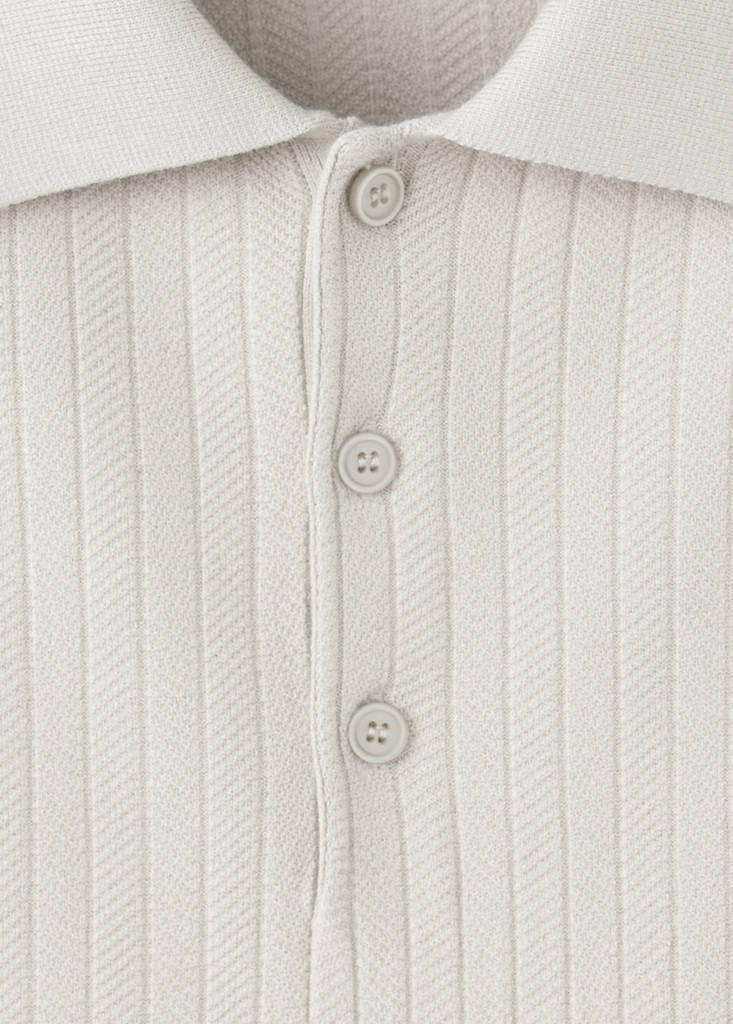 Fine rib-knit polo shirt — Ice Grey