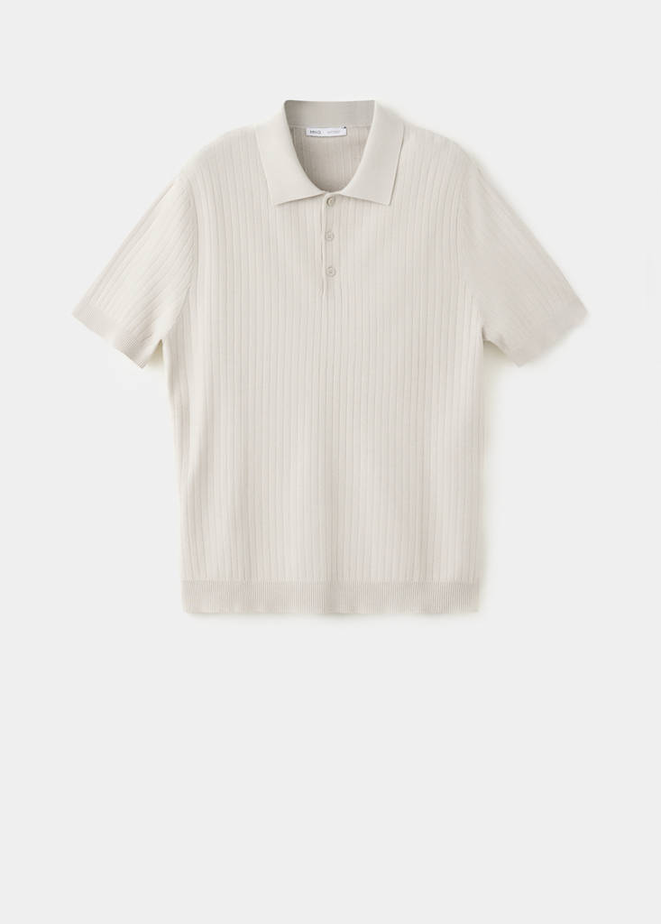 Fine rib-knit polo shirt — Ice Grey