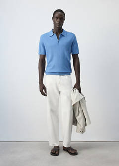 Fine rib-knit polo shirt — Blue 2