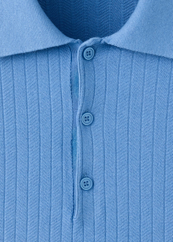 Fine rib-knit polo shirt — Blue