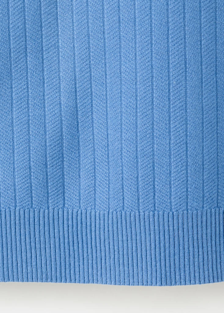Fine rib-knit polo shirt — Blue