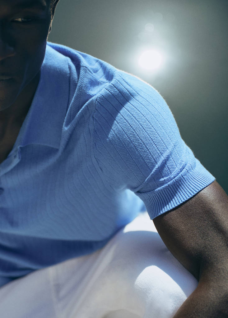 Fine rib-knit polo shirt — Blue