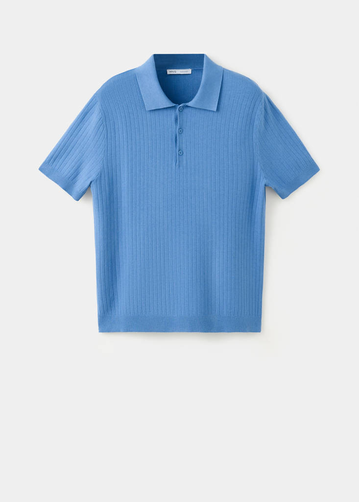 Fine rib-knit polo shirt — Blue