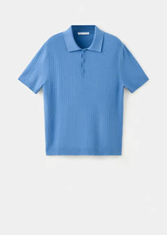 Fine rib-knit polo shirt — Blue 8