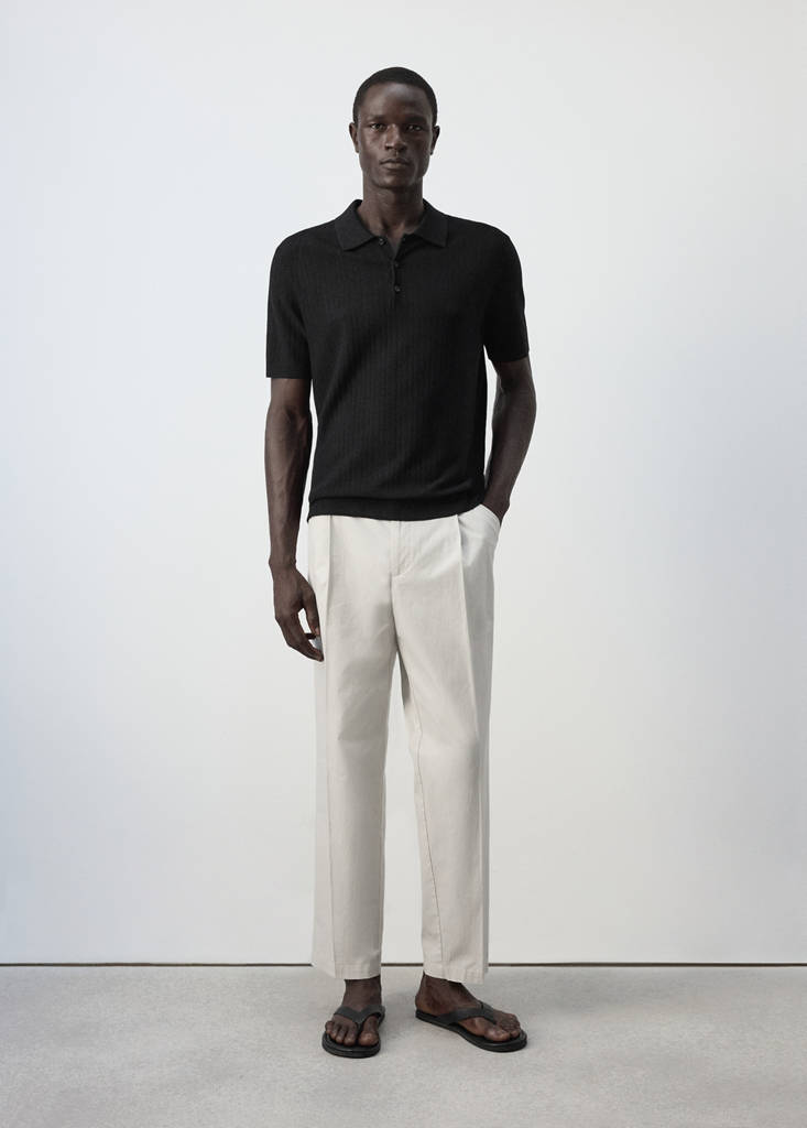Fine rib-knit polo shirt — Black