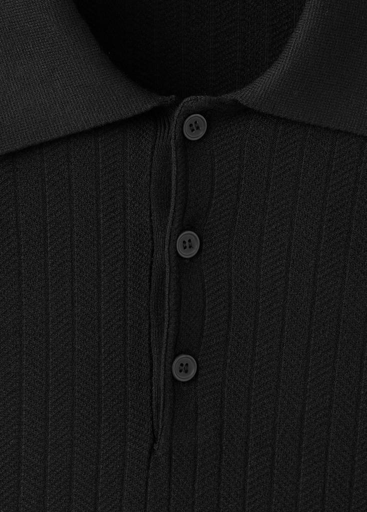 Fine rib-knit polo shirt — Black