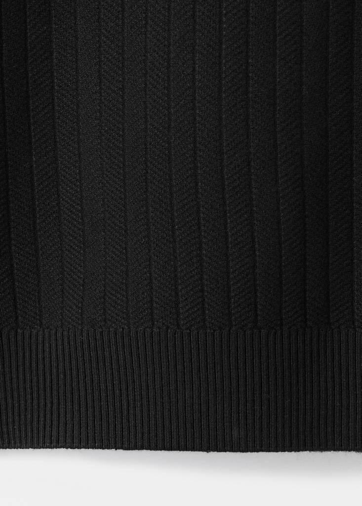 Fine rib-knit polo shirt — Black